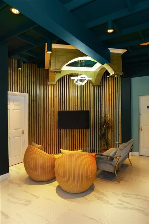 KY Accountancy Office lounge with timber slats and woven seating